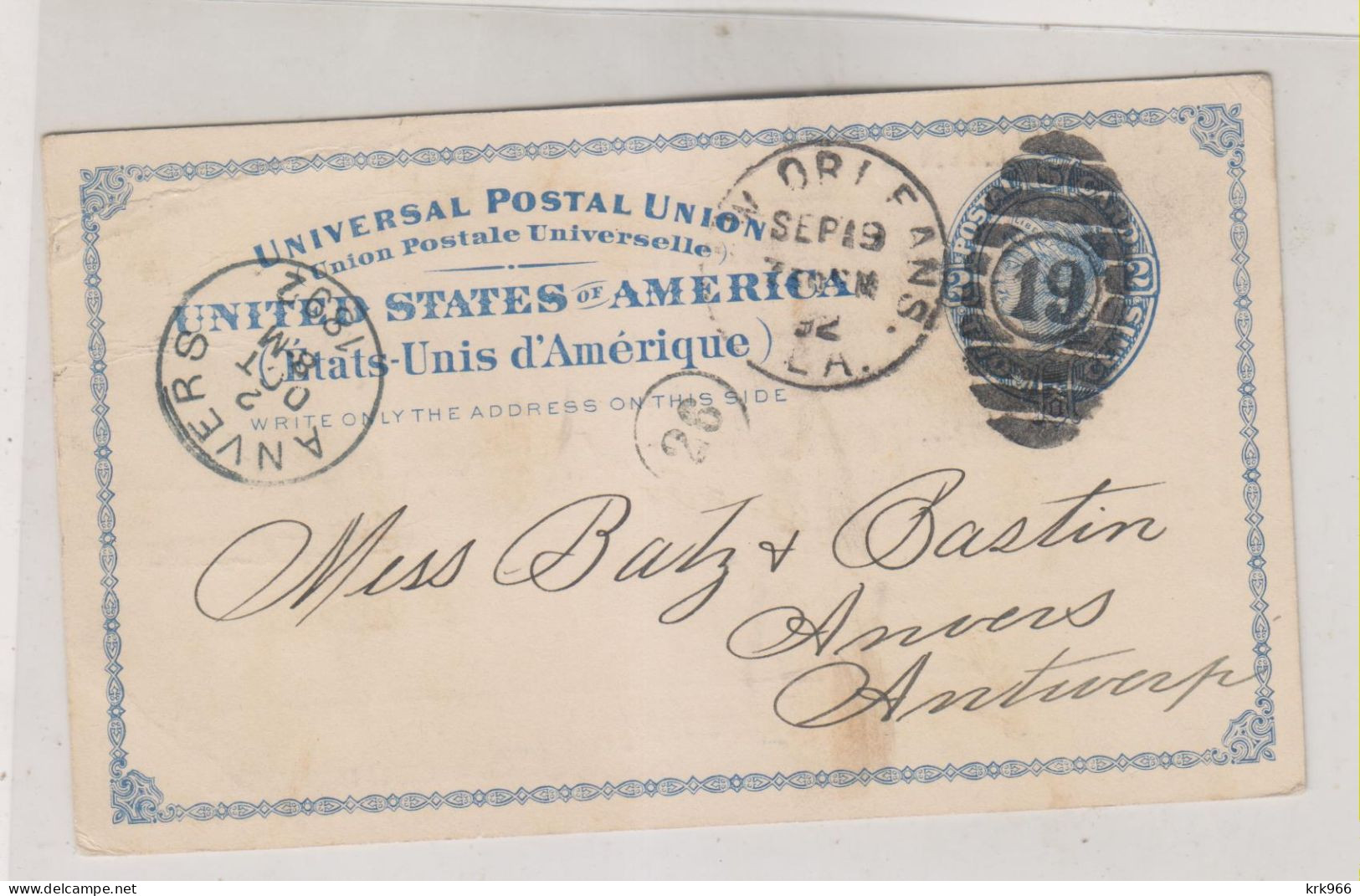 UNITED STATES  NEW ORLEANS 1892 Nice Postal Stationery To BELGIUM - ...-1900