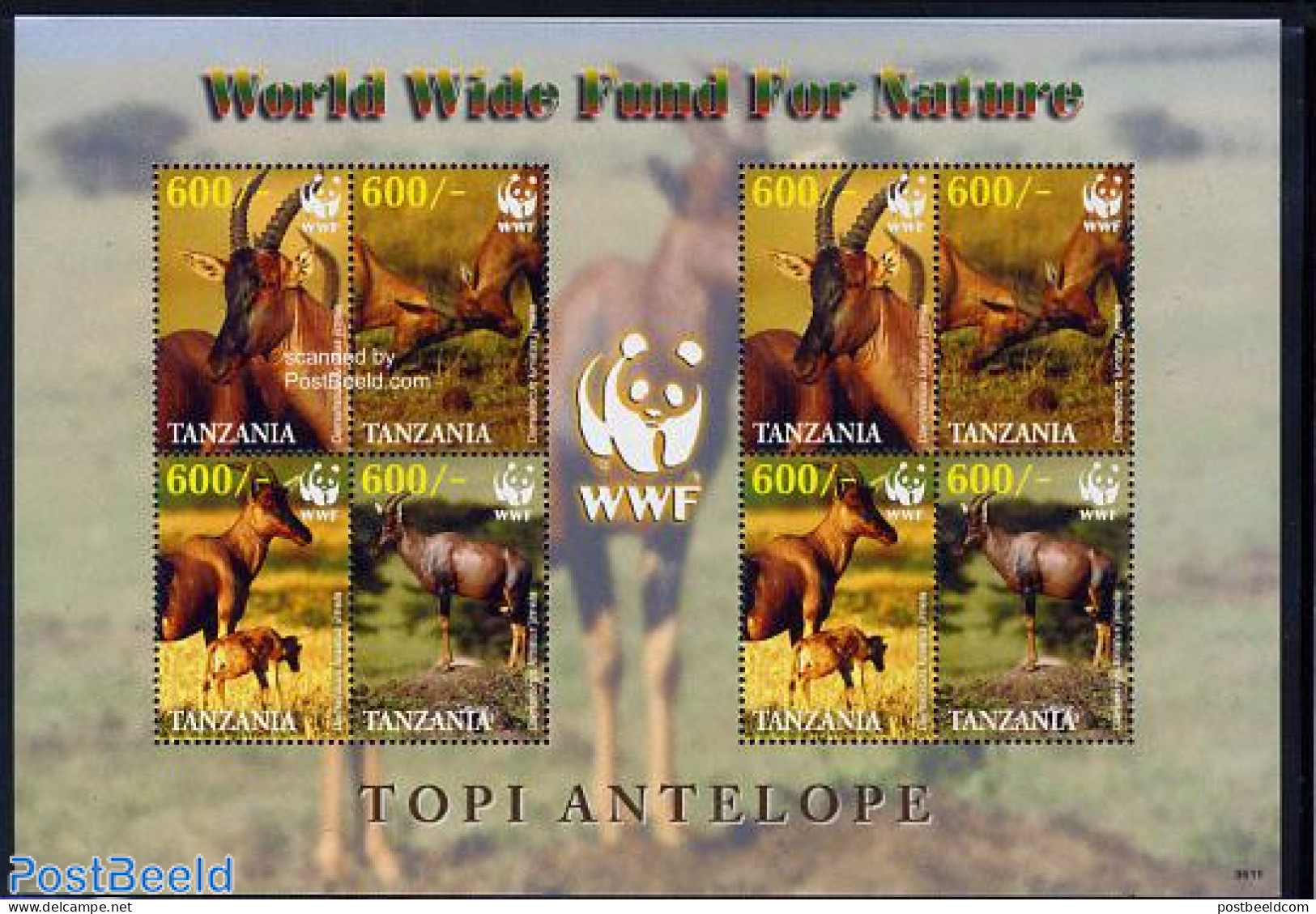 Tanzania 2006 WWF, Topi Antelope 2x4v M/s, Mint NH, Nature - Animals (others & Mixed) - World Wildlife Fund (WWF) - Tansania (1964-...)
