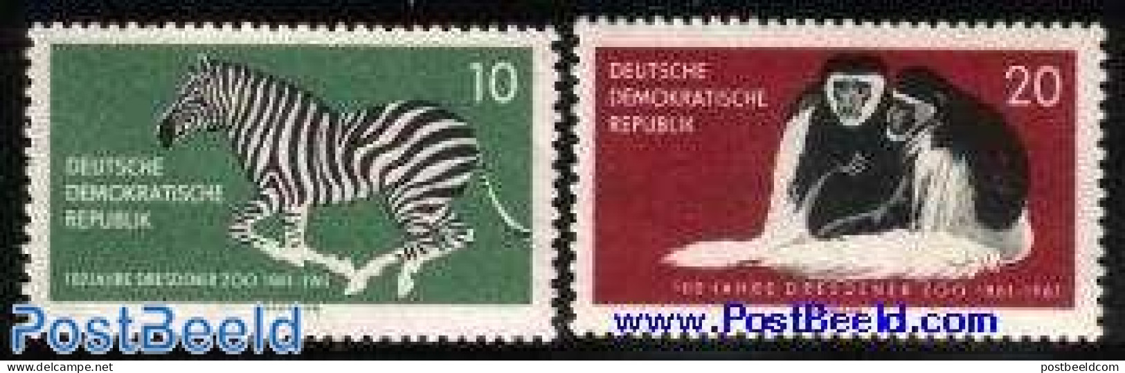 Germany, DDR 1961 Dresdner Zoo 2v, Mint NH, Nature - Animals (others & Mixed) - Monkeys - Zebra - Unused Stamps