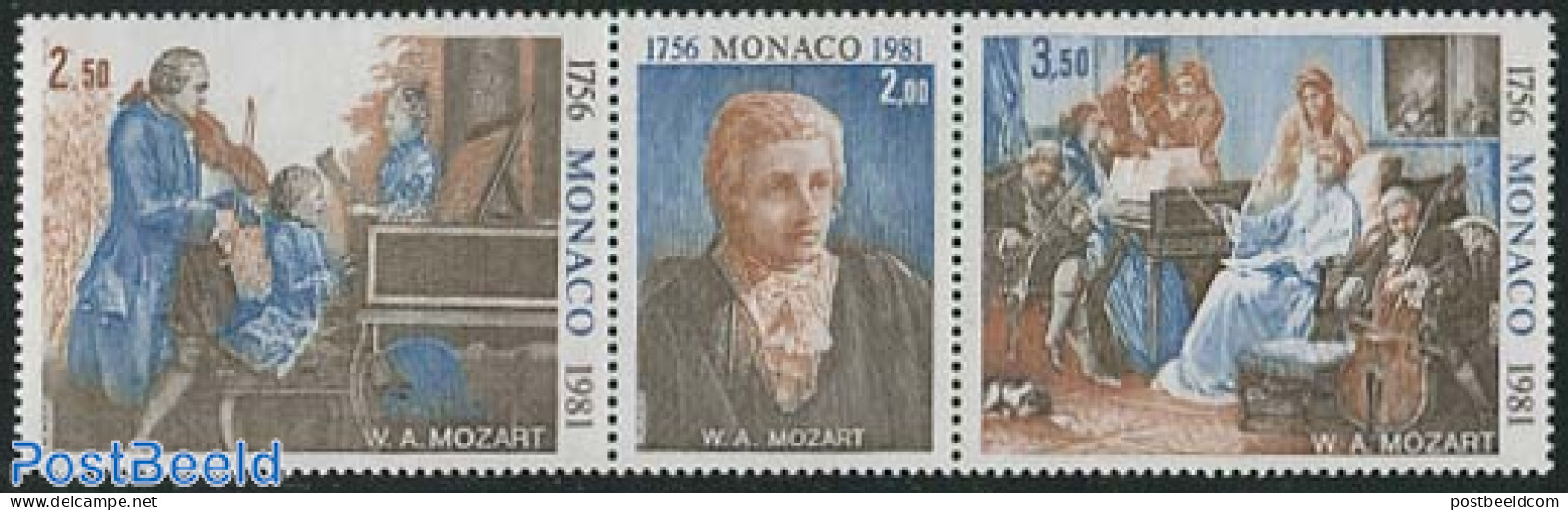 Monaco 1981 Mozart 3v [::], Mint NH, Nature - Performance Art - Dogs - Amadeus Mozart - Music - Unused Stamps