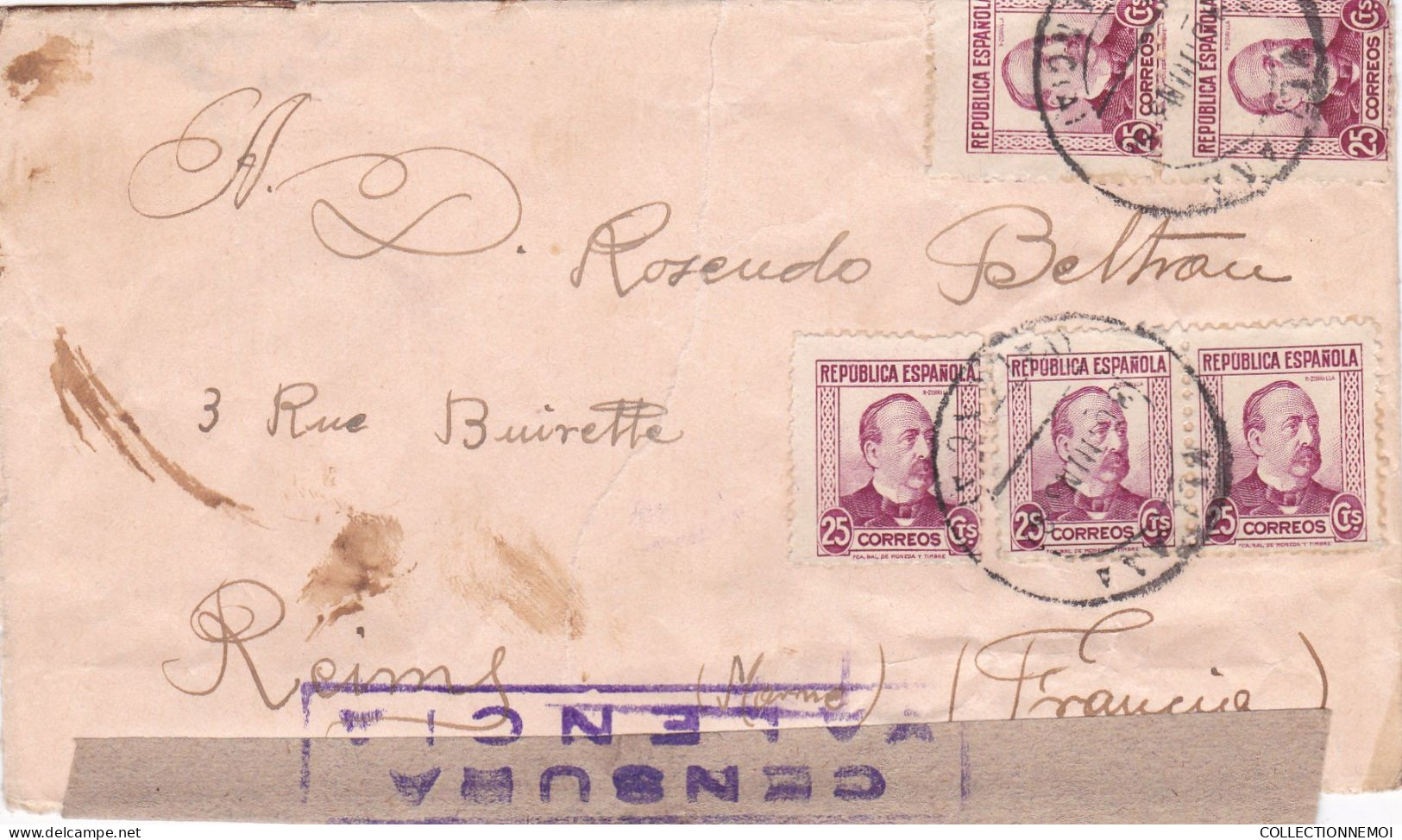 LOT DE 5 ,, Lettres CENSURE D' ESPAGNE  ,, Période De GUERRE ,,,,,scan Recto Et Verso ,,,,et VENDUE COMME C'EST - Kilowaar (max. 999 Zegels)