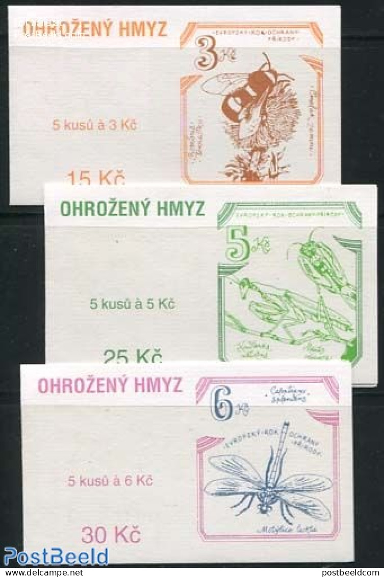 Czech Republic 1995 Insects 3 Booklets, Mint NH, History - Nature - Europa Hang-on Issues - Insects - Stamp Booklets - Other & Unclassified