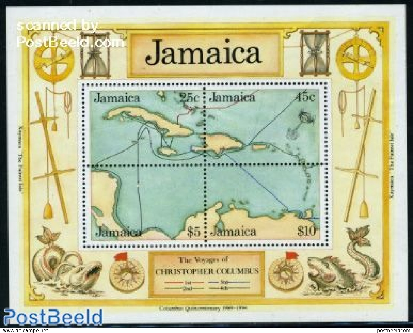 Jamaica 1990 Discovery 4v M/s, Mint NH, History - Various - Explorers - Maps - Explorers