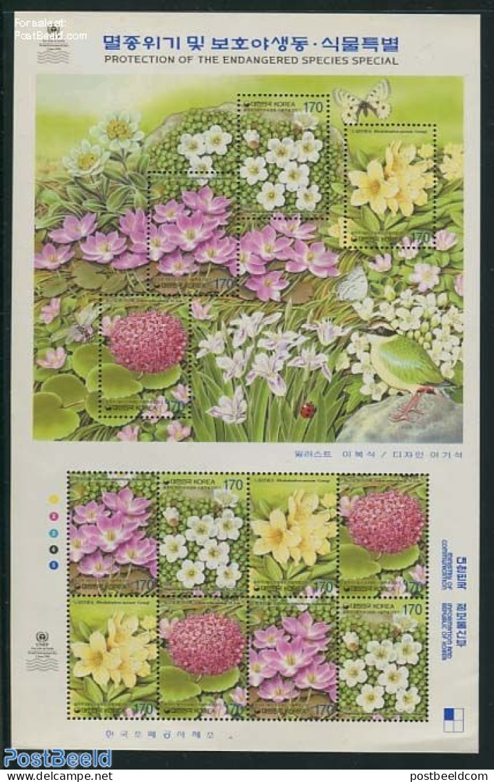Korea, South 2001 Flowers, Protection Of Endangered Species  M/s, Mint NH, Nature - Flowers & Plants - Corée Du Sud