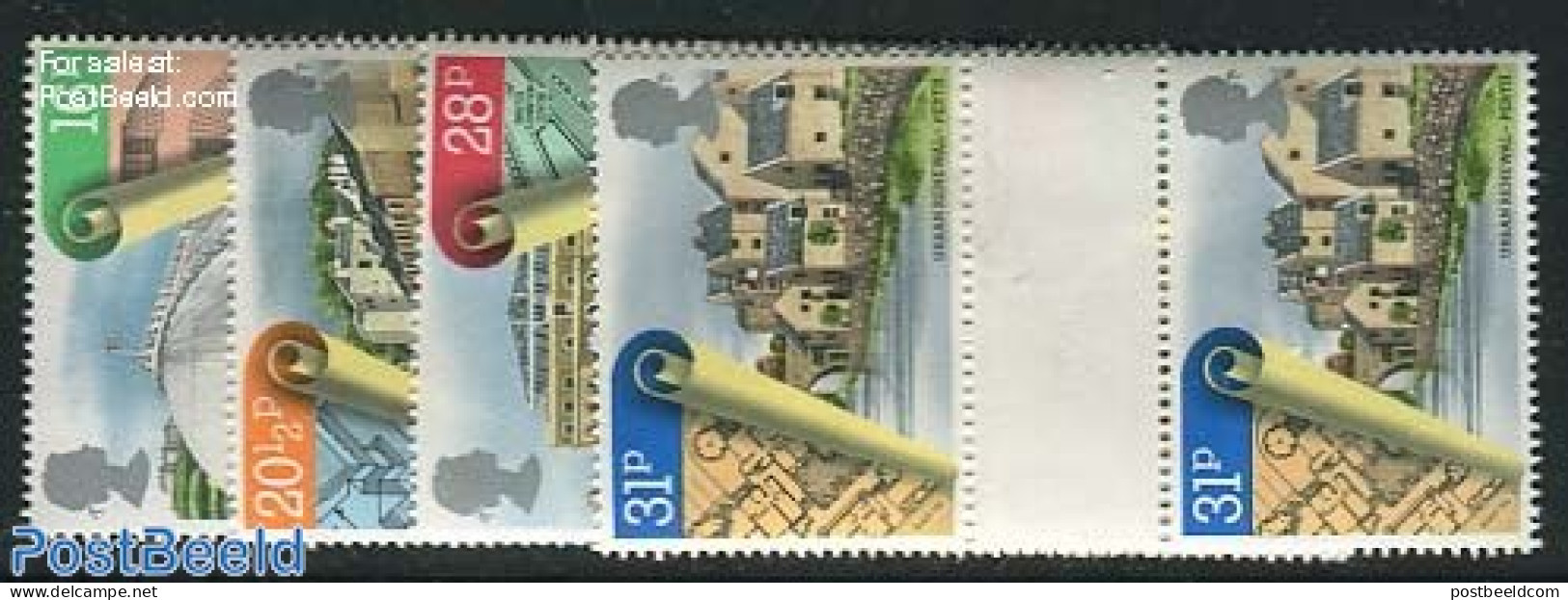 Great Britain 1984 City Renewals 4v Gutter Pairs, Mint NH, Nature - Various - Gardens - Maps - Art - Modern Architecture - Unused Stamps