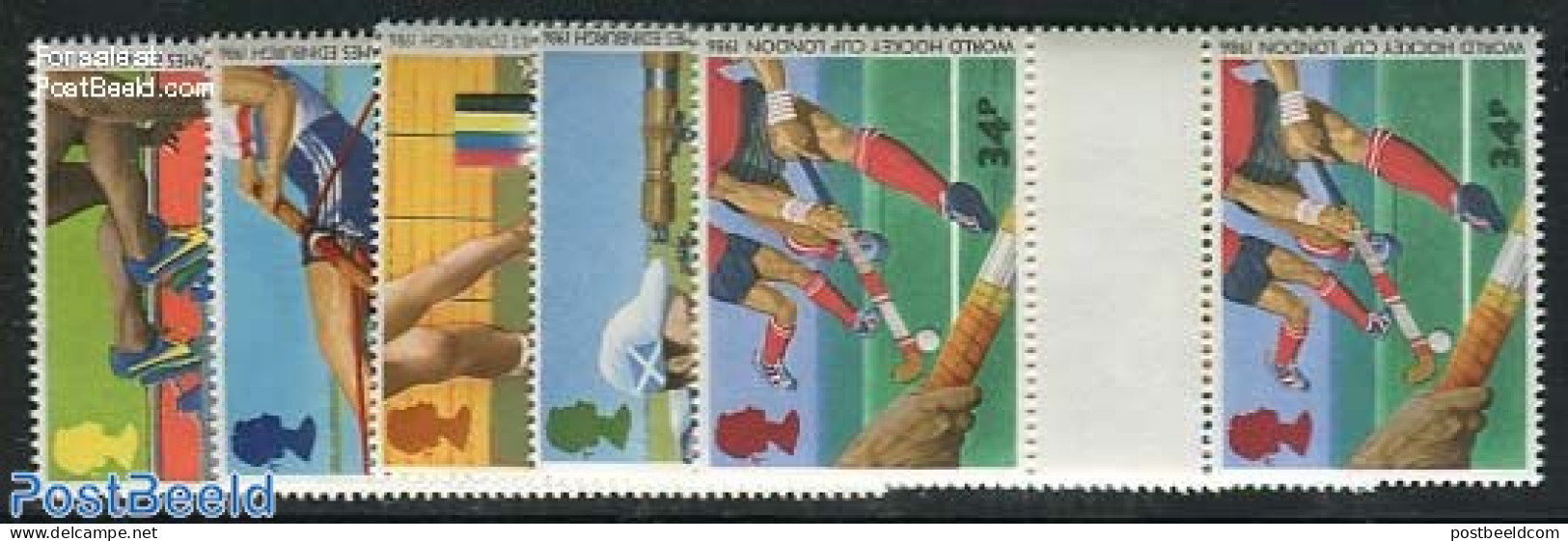 Great Britain 1986 SPORTS 5V Gutter Pairs, Mint NH, Sport - Athletics - Hockey - Kayaks & Rowing - Shooting Sports - S.. - Unused Stamps