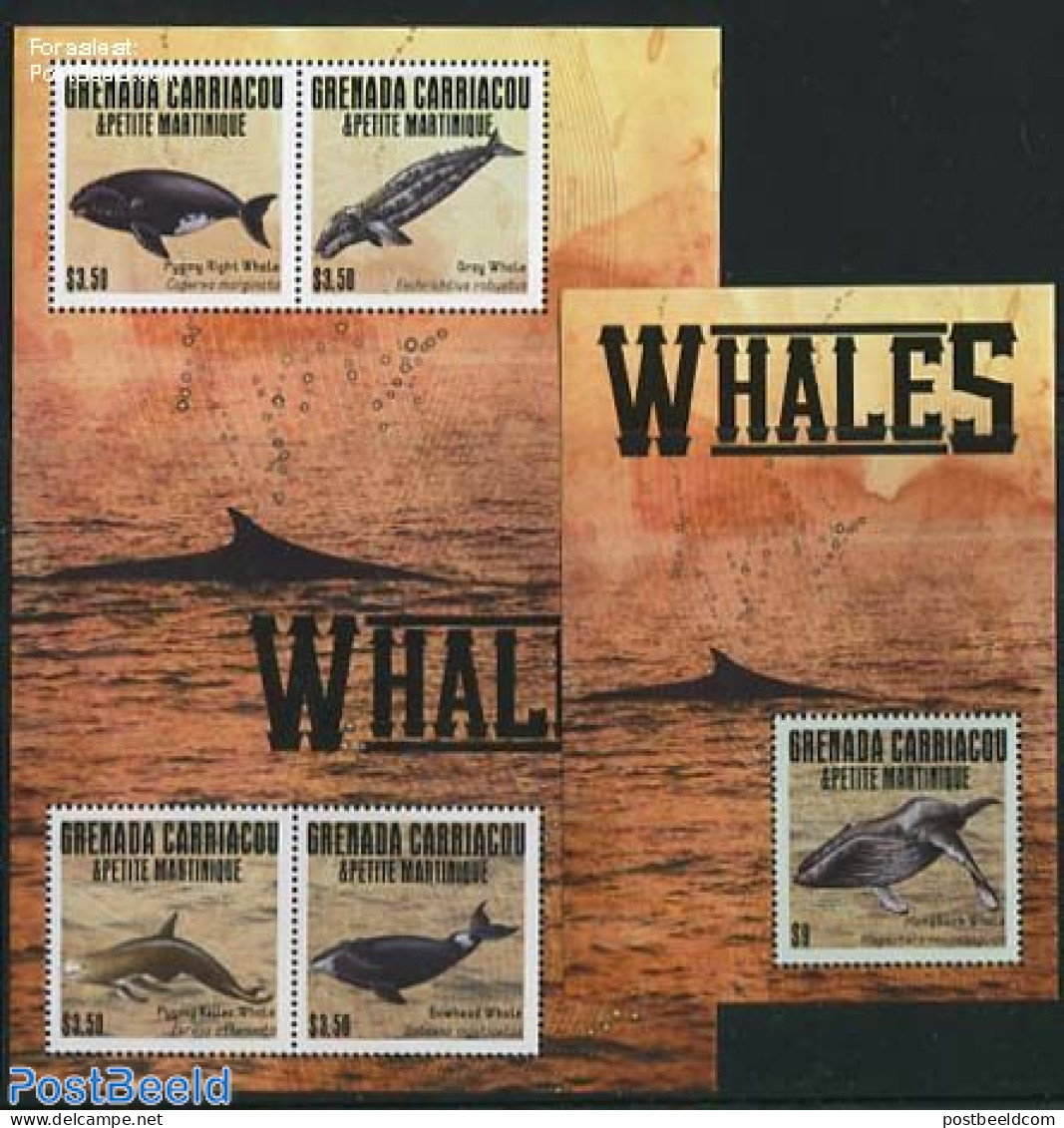 Grenada Grenadines 2013 Carriacou, Whales 2 S/s, Mint NH, Nature - Sea Mammals - Grenade (1974-...)