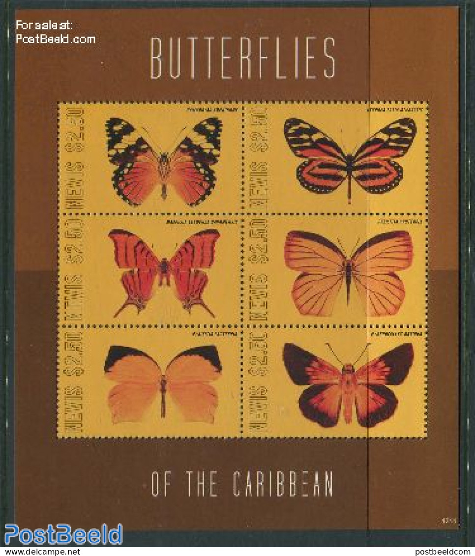 Nevis 2012 Butterflies 6v M/s, Mint NH, Nature - Butterflies - St.Kitts And Nevis ( 1983-...)