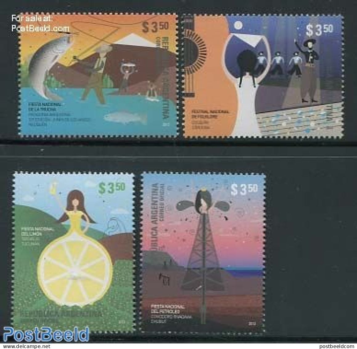 Argentina 2013 National Festivals 4v, Mint NH, Nature - Performance Art - Science - Various - Fish - Fruit - Music - M.. - Unused Stamps