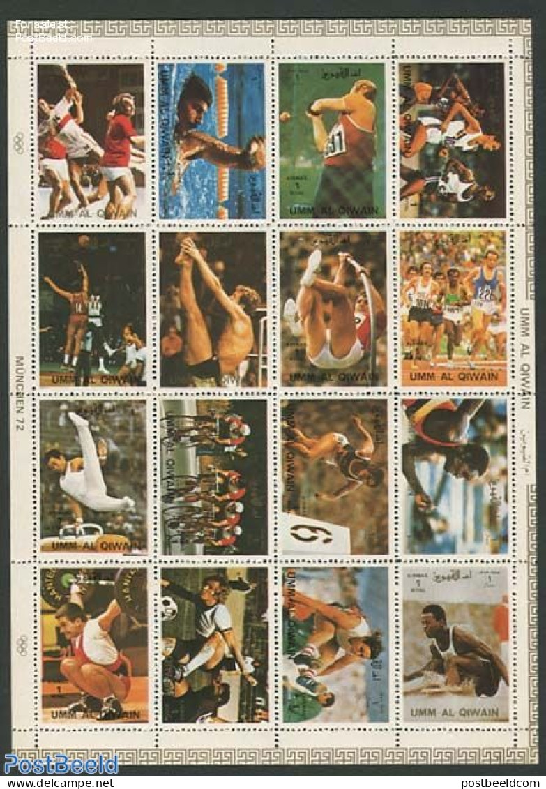 Umm Al-Quwain 1972 Olympic Games 16v M/s, Mint NH, Sport - Athletics - Cycling - Football - Gymnastics - Olympic Games.. - Athletics