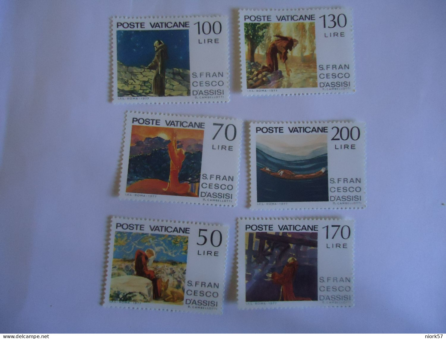 VATICAN MNH  STAMPS SET 6   S.FRACESCO ASSISI   PAINTINGS1977 - Religión