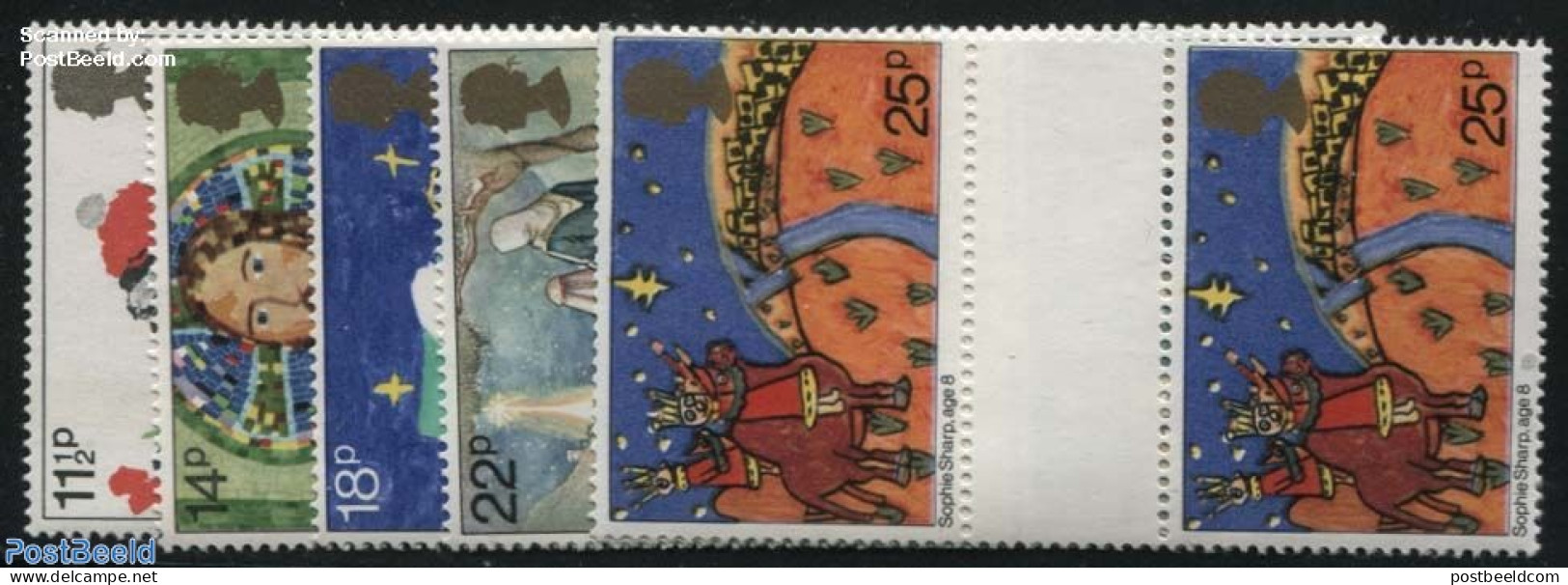 Great Britain 1981 CHRISTMAS 5V GUTTERS, Mint NH, Religion - Christmas - Art - Children Drawings - Unused Stamps