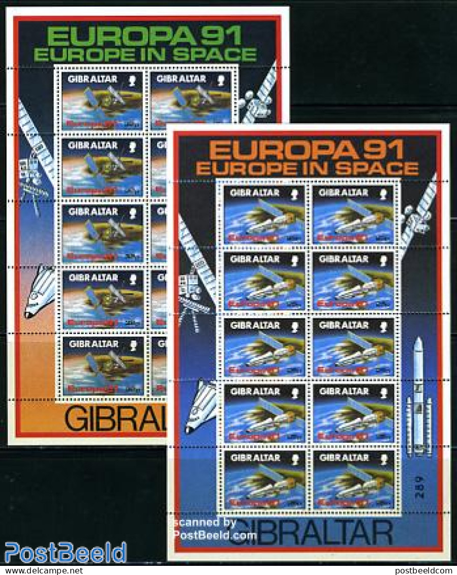 Gibraltar 1991 Europa, Space Exploration 2 M/ss, Mint NH, History - Transport - Europa (cept) - Space Exploration - Gibraltar