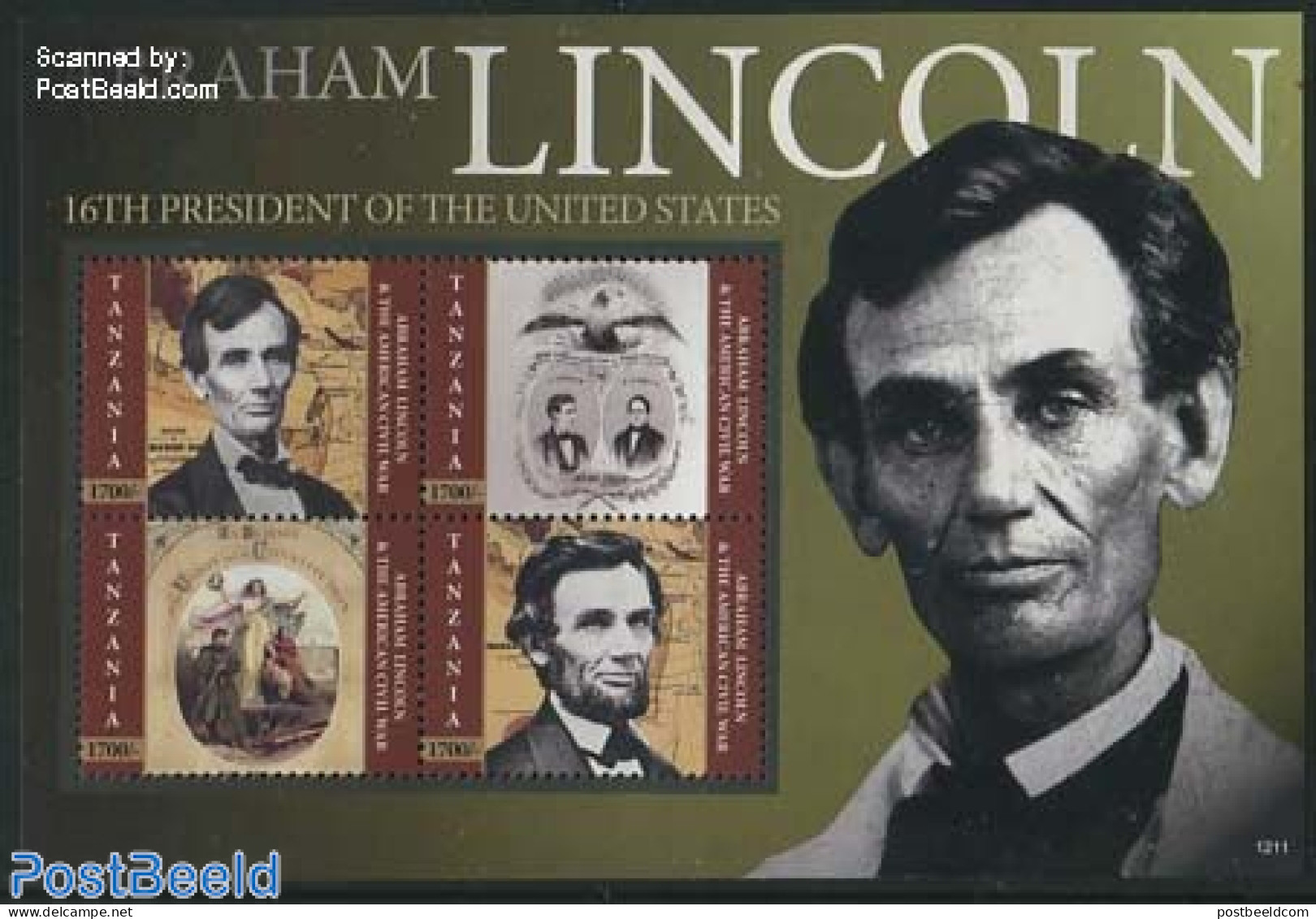 Tanzania 2012 Abraham Lincoln 4v M/s, Mint NH, History - Nature - Various - American Presidents - Birds - Maps - Géographie