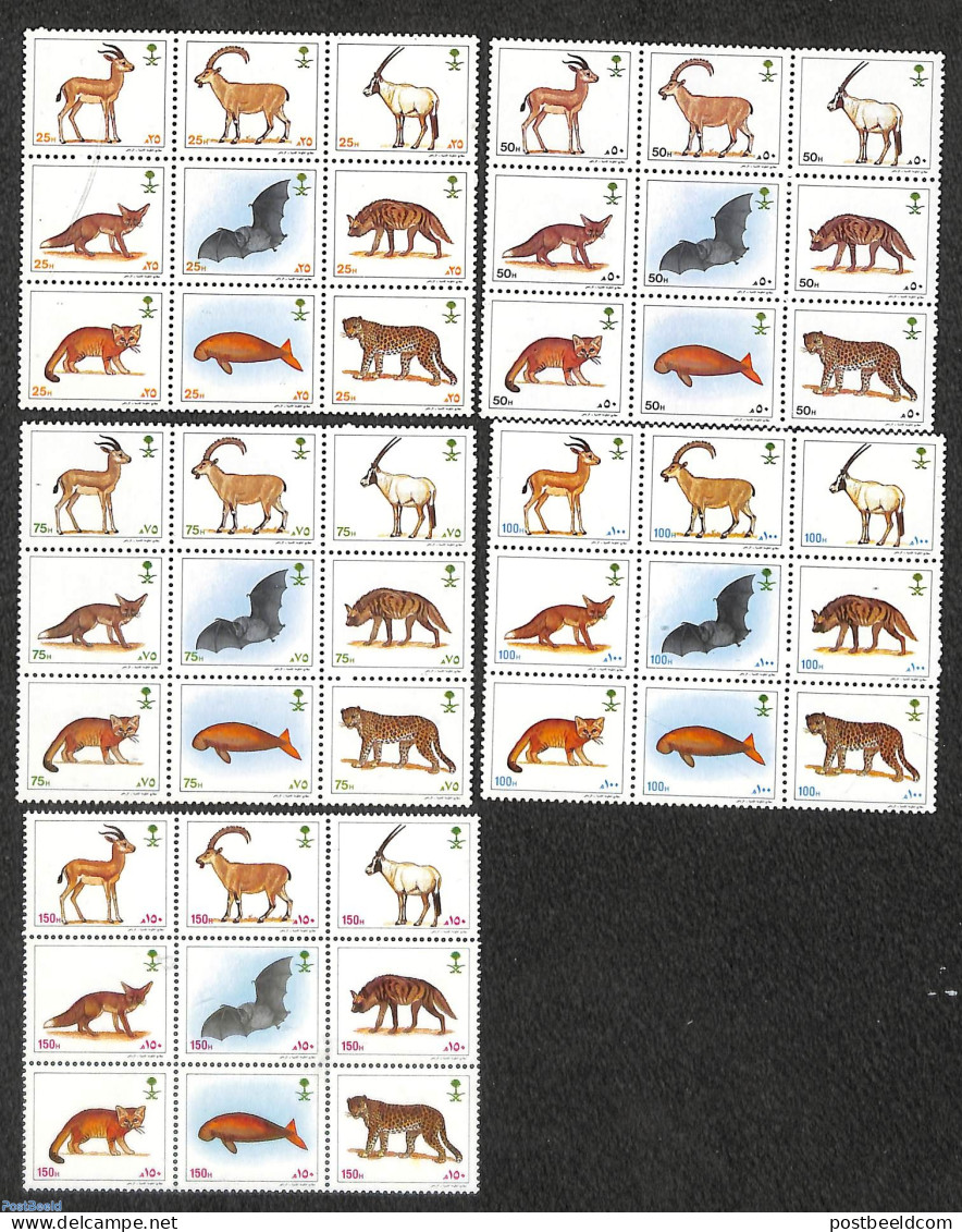 Saudi Arabia 1991 Animals 45v, Mint NH, Nature - Animals (others & Mixed) - Bats - Cat Family - Cats - Sea Mammals - Saudi Arabia