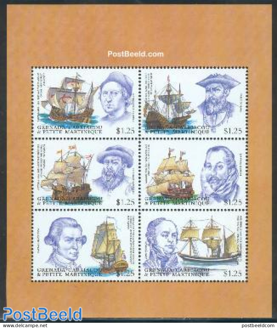 Grenada Grenadines 2001 Ships & Explorers 6v M/s, Mint NH, History - Transport - Explorers - Ships And Boats - Explorateurs