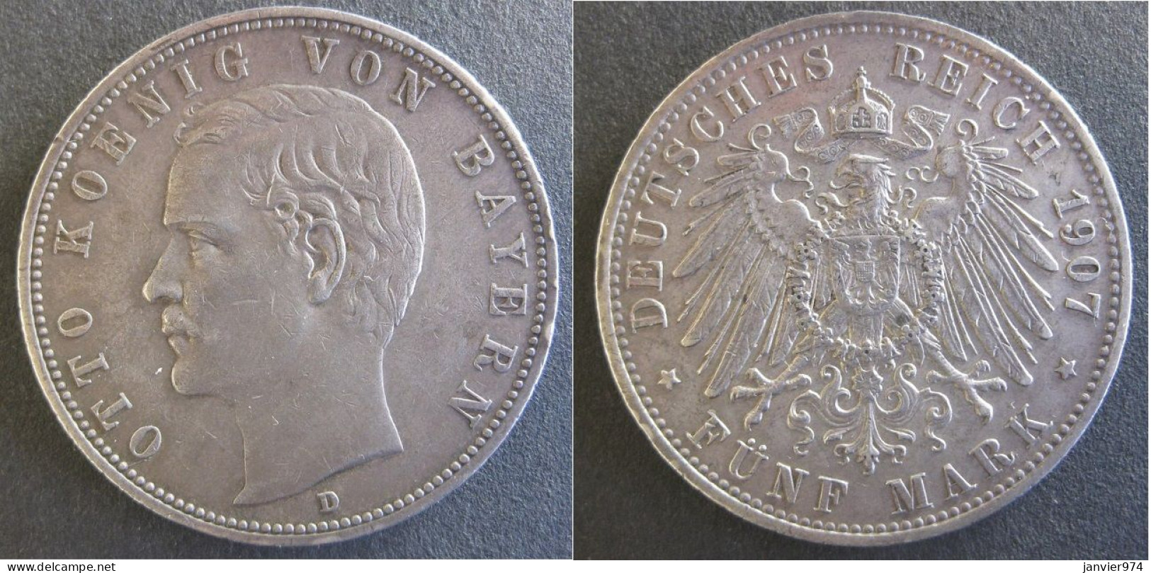 Allemagne Bavière. 5 Mark 1907 D Munich, Otto I , En Argent, KM# 915 - 2, 3 & 5 Mark Silver