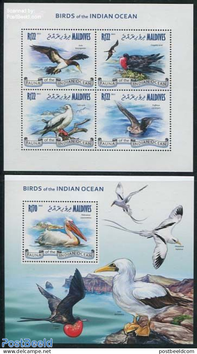 Maldives 2013 Birds Of The Indian Ocean 2 S/s, Mint NH, Nature - Birds - Malediven (1965-...)