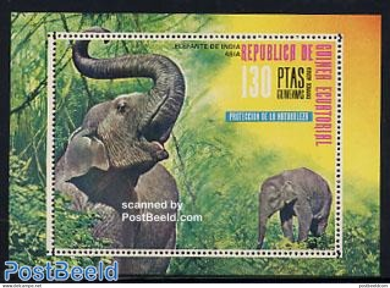 Equatorial Guinea 1976 Asian Elephant S/s, Mint NH, Nature - Animals (others & Mixed) - Elephants - Equatorial Guinea