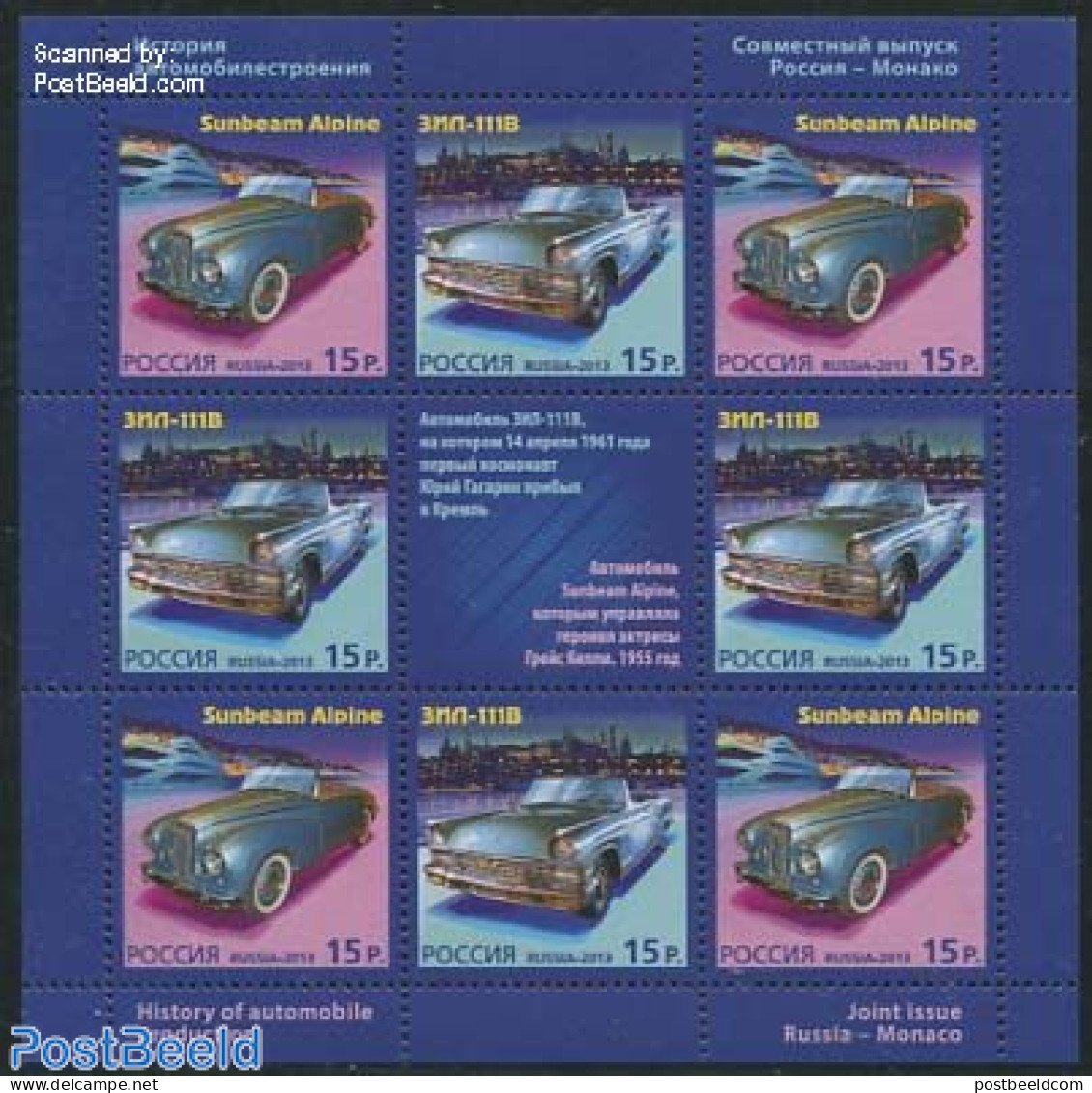 Russia 2013 Automobiles M/s, Joint Issue Monaco, Mint NH, Transport - Various - Automobiles - Joint Issues - Cars