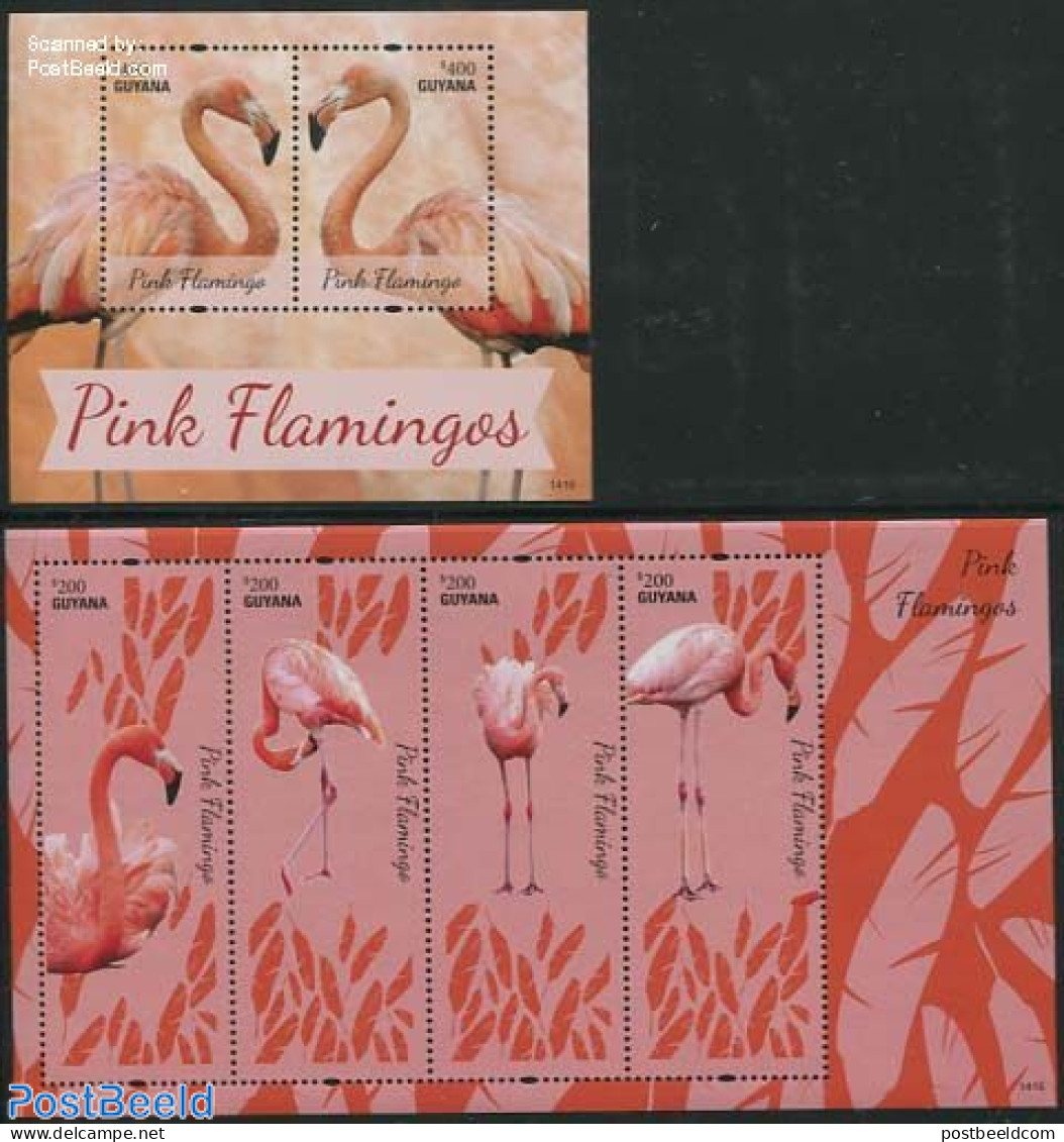 Guyana 2014 Pink Flamingos 2 S/s, Mint NH, Nature - Birds - Guyane (1966-...)