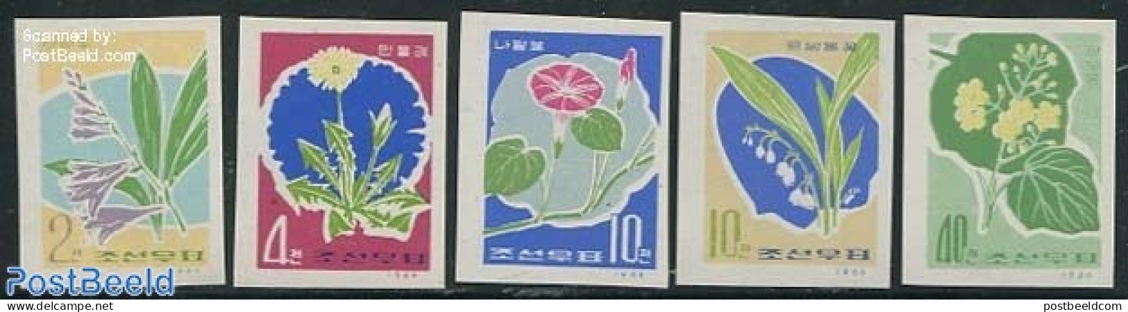 Korea, North 1966 Flowers 5v, Imperforated, Mint NH, Nature - Flowers & Plants - Corée Du Nord