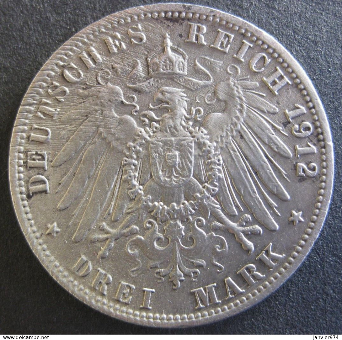 Allemagne. Prusse 3 Mark 1912 A Berlin, Wilhelm II , KM# 527 , En Argent - 2, 3 & 5 Mark Silver