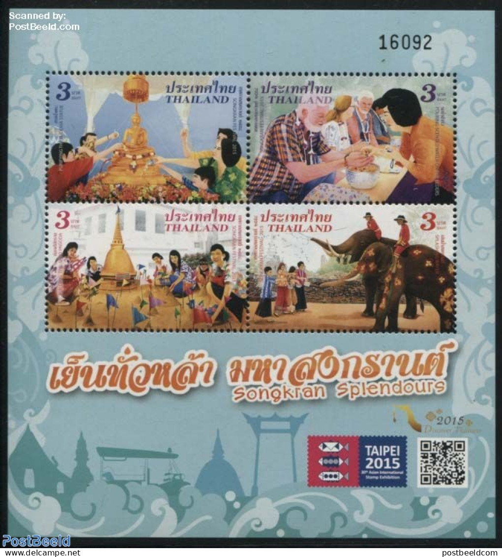 Thailand 2015 Songkran Festival, Taipei 2015 S/s, Mint NH, Nature - Religion - Various - Elephants - Religion - Philat.. - Thailand