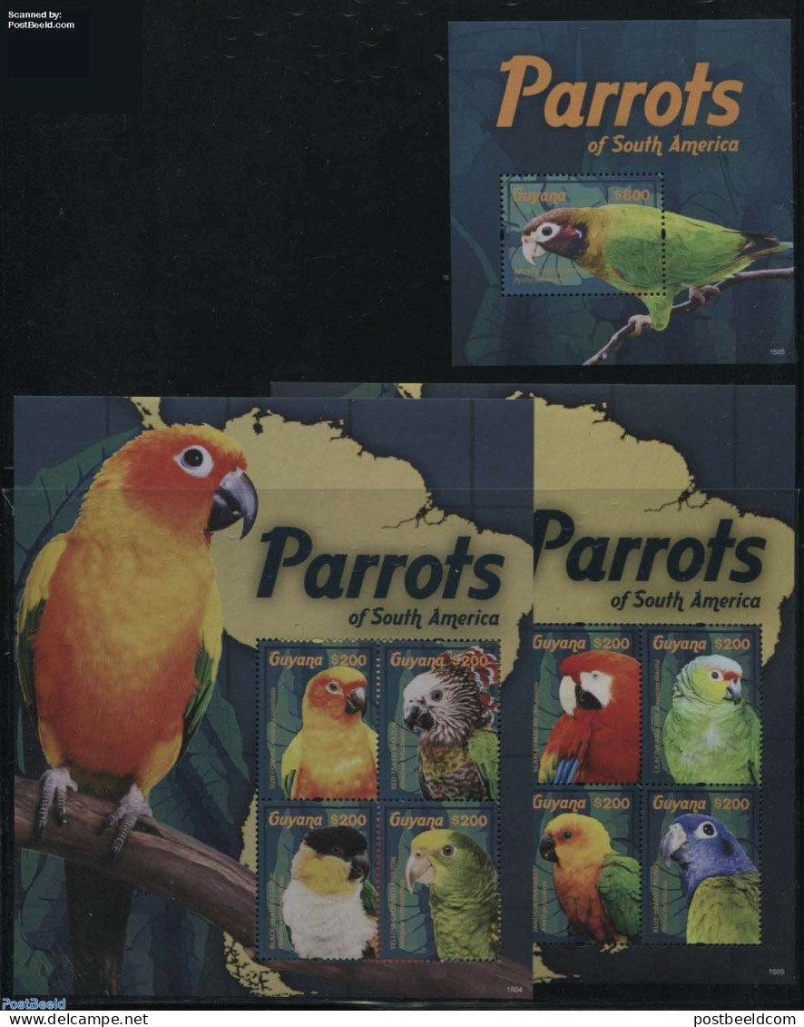 Guyana 2015 Parrots 3 S/s, Mint NH, Nature - Birds - Parrots - Guyane (1966-...)