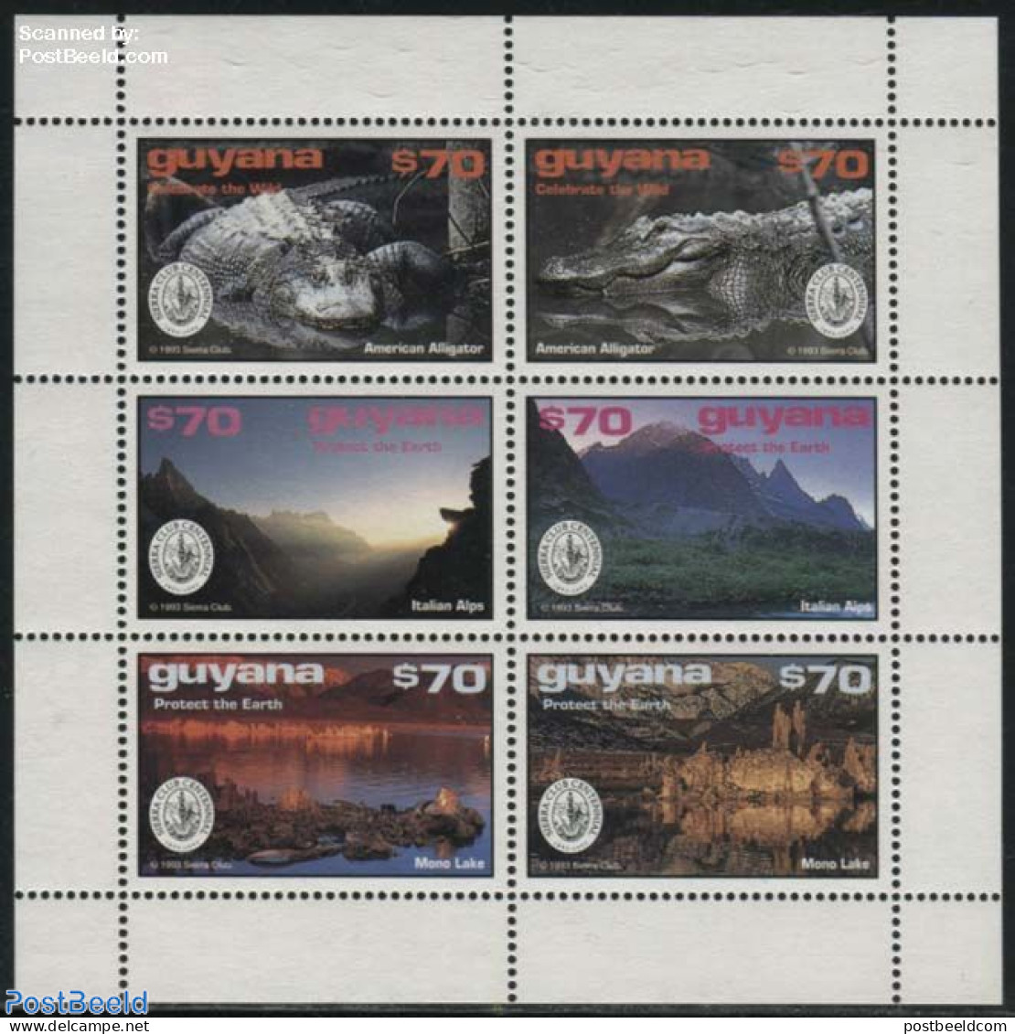 Guyana 1994 Sierra Club 6v M/s, Mint NH, Nature - Sport - Crocodiles - Reptiles - Mountains & Mountain Climbing - Escalada