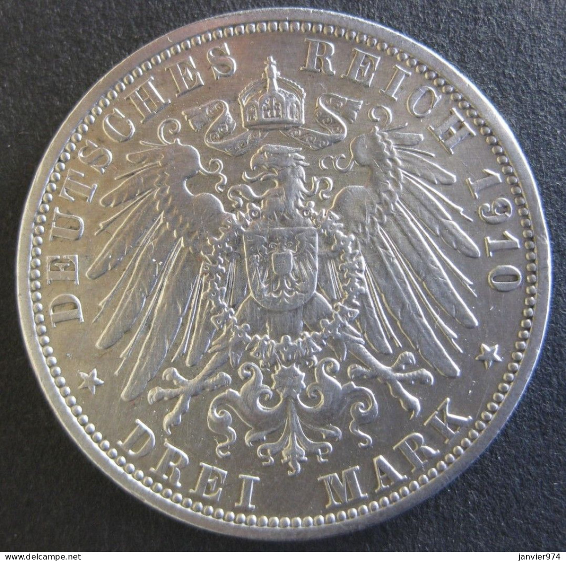 Allemagne. Prusse 3 Mark 1910 A Berlin, Wilhelm II , KM# 527 , En Argent - 2, 3 & 5 Mark Silver