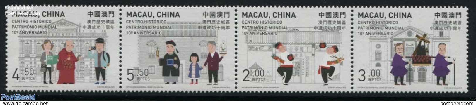 Macao 2015 10 Years Centre As World Heritage 4v [:::] Or [+], Mint NH, History - Nature - Religion - Various - World H.. - Nuevos