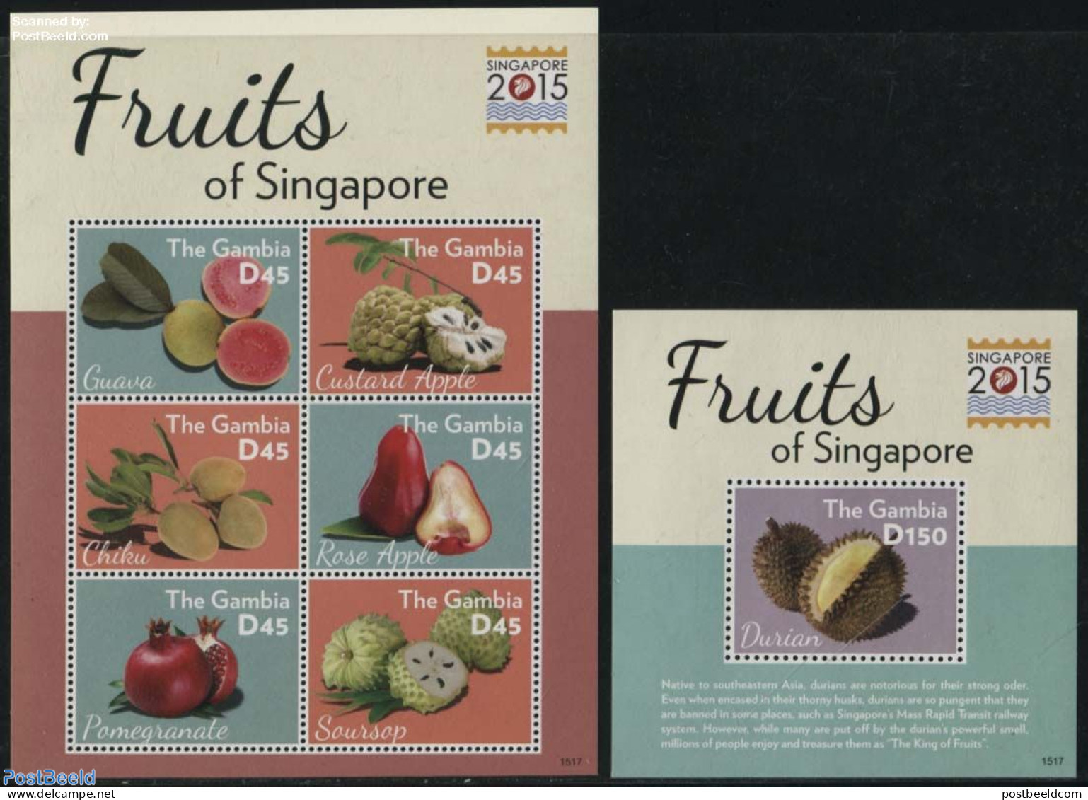 Gambia 2015 Fruits Of Singapore 2 S/s, Mint NH, Nature - Fruit - Philately - Fruits