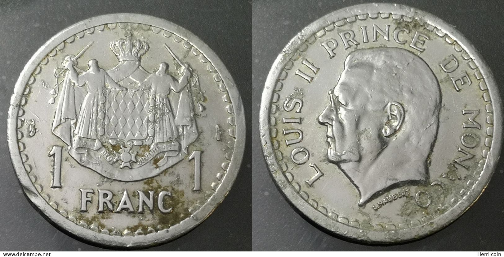 Monnaie Monaco - 1943  (1945)  - 1 Franc Louis II aluminium - 1922-1949 Louis II