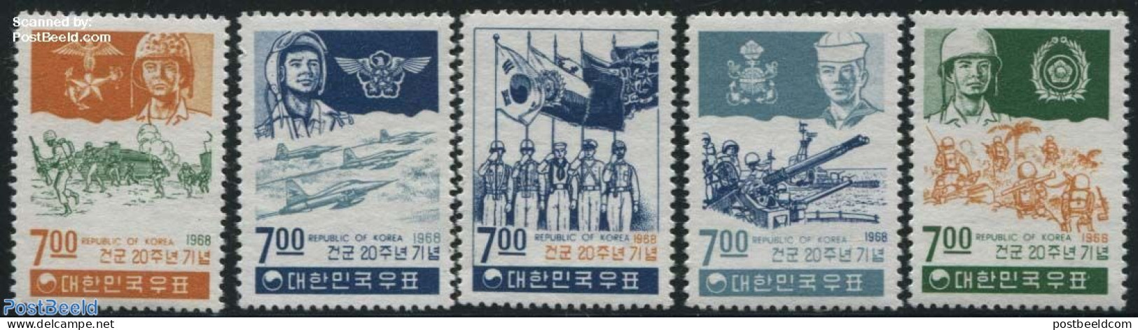 Korea, South 1968 Army 5v, Mint NH, History - Militarism - Militares
