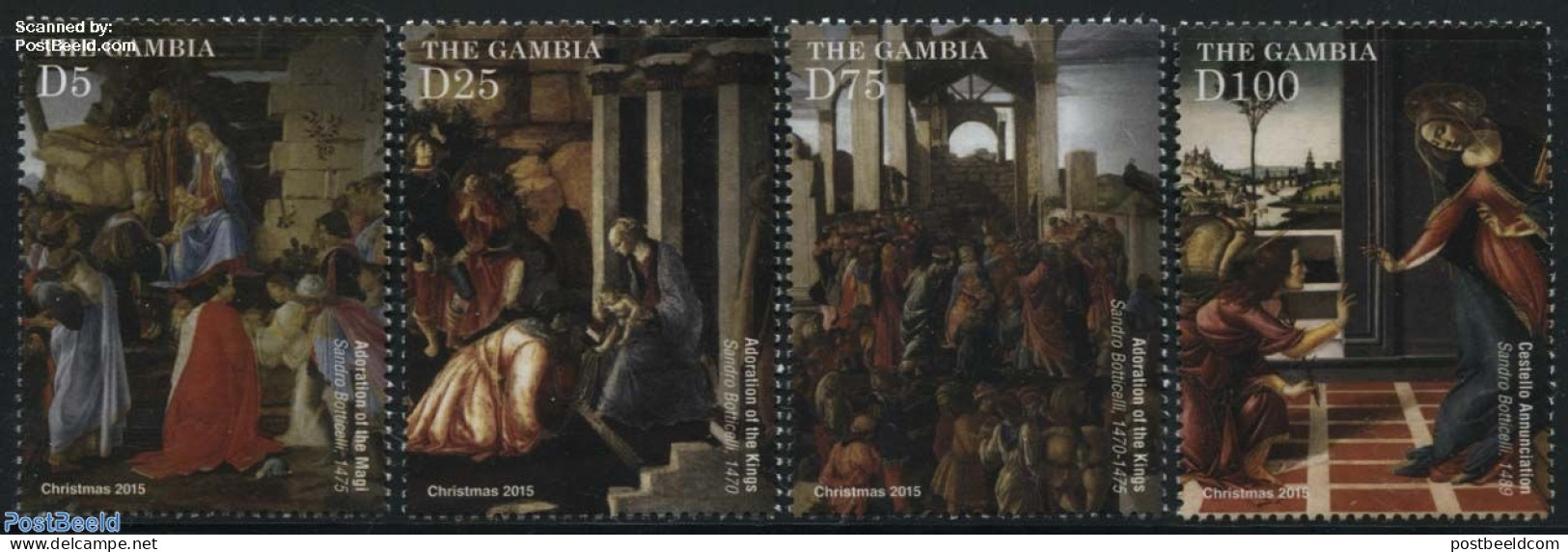 Gambia 2015 Christmas, Botticelli Paintings 4v, Mint NH, Religion - Christmas - Art - Paintings - Noël