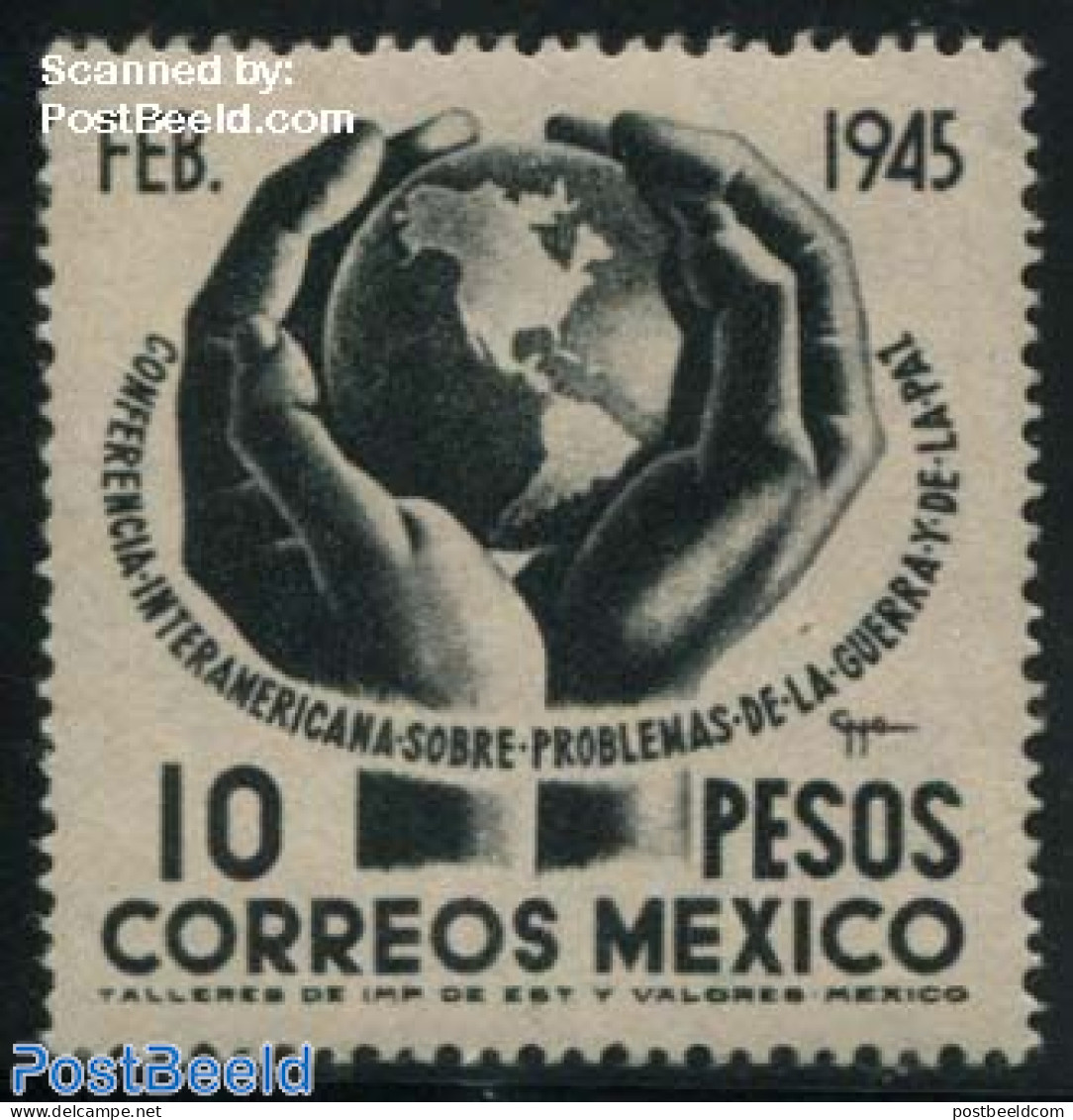 Mexico 1945 10P, Stamp Out Of Set, Mint NH, Various - Globes - Géographie