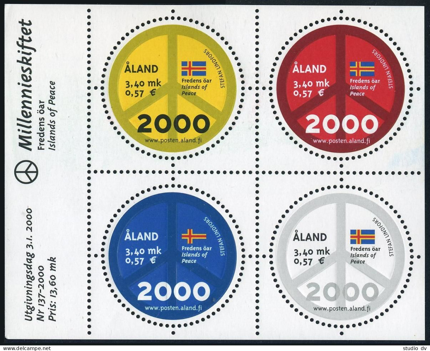 Finland-Aland 161 Ad, MNH. Millennium, 2000. Peace Symbol, Aland Flag. - Aland