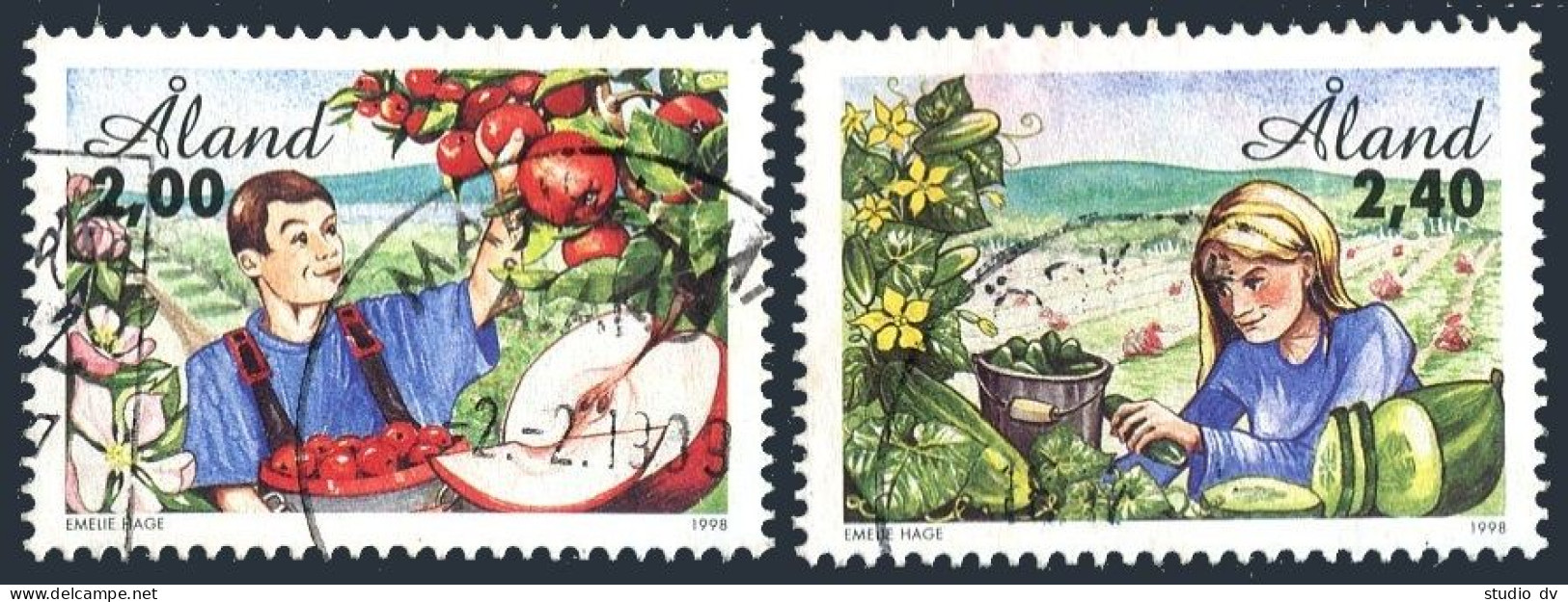 Finland-Aland 138-139, Used. Mi 134-135. Horticulture 1998. Apples, Cucumbers. - Aland