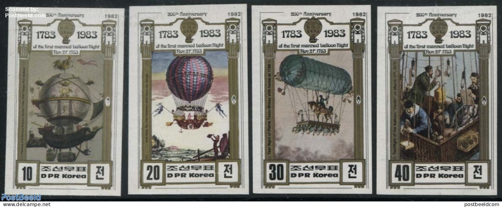 Korea, North 1982 200 Years Aviation 4v, Imperforated, Mint NH, Transport - Balloons - Airships