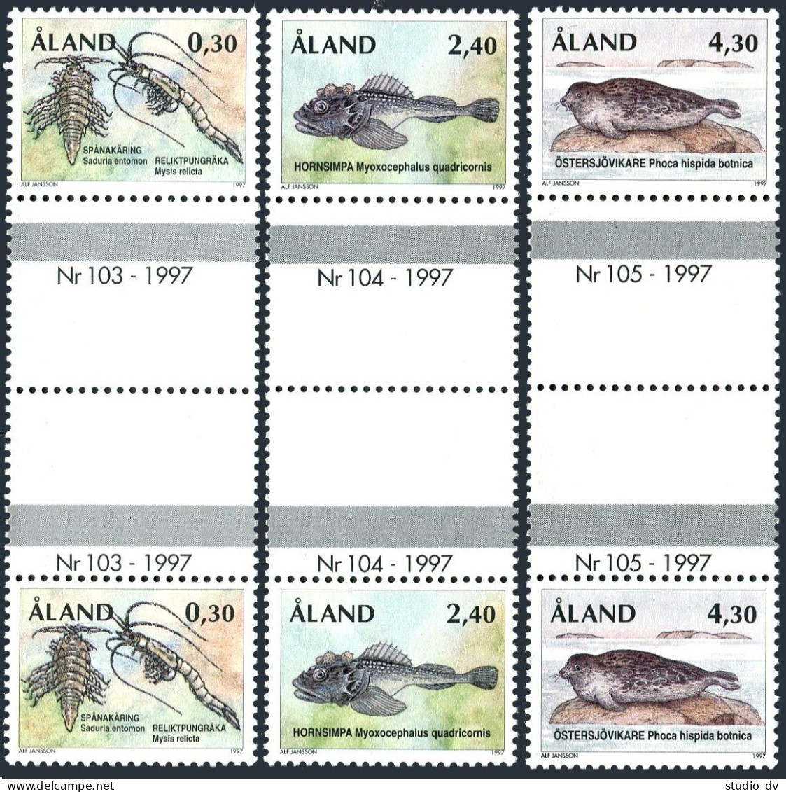 Finland-Aland 84-98-104, MNH. Marine Life 1997. - Aland
