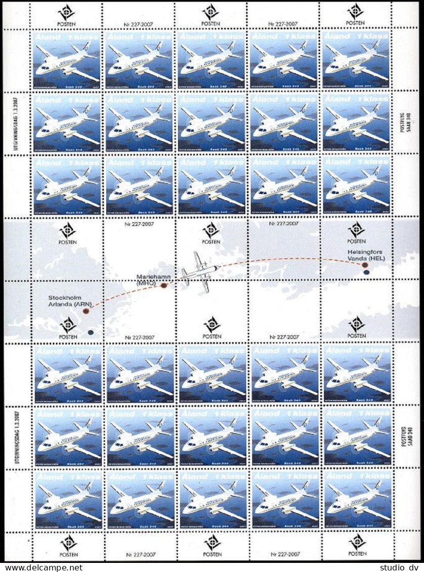 Finland-Aland 258-259 Sheets, MNH. Mail Planes 2007. Junkers F13, Saab 340. - Aland