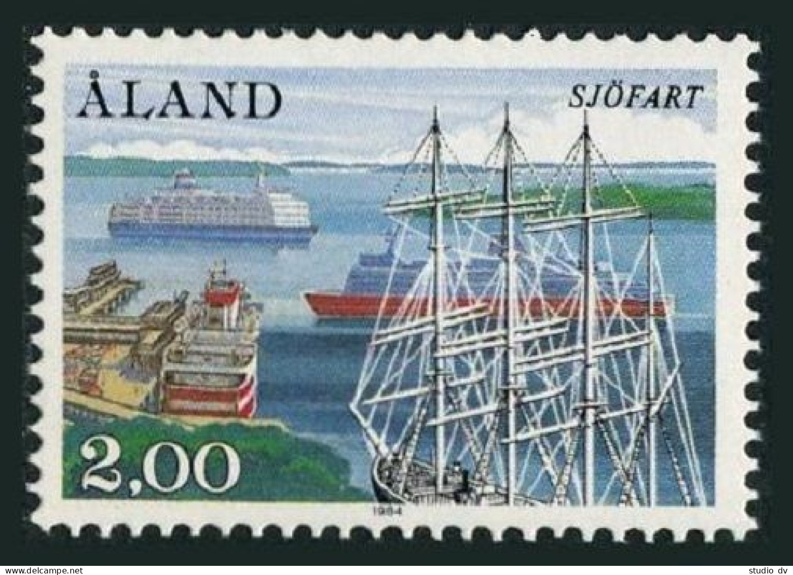 Finland-Aland 23, MNH. Michel 7. Bark Pommern, Meriehamn West Harbor, 1984. - Aland