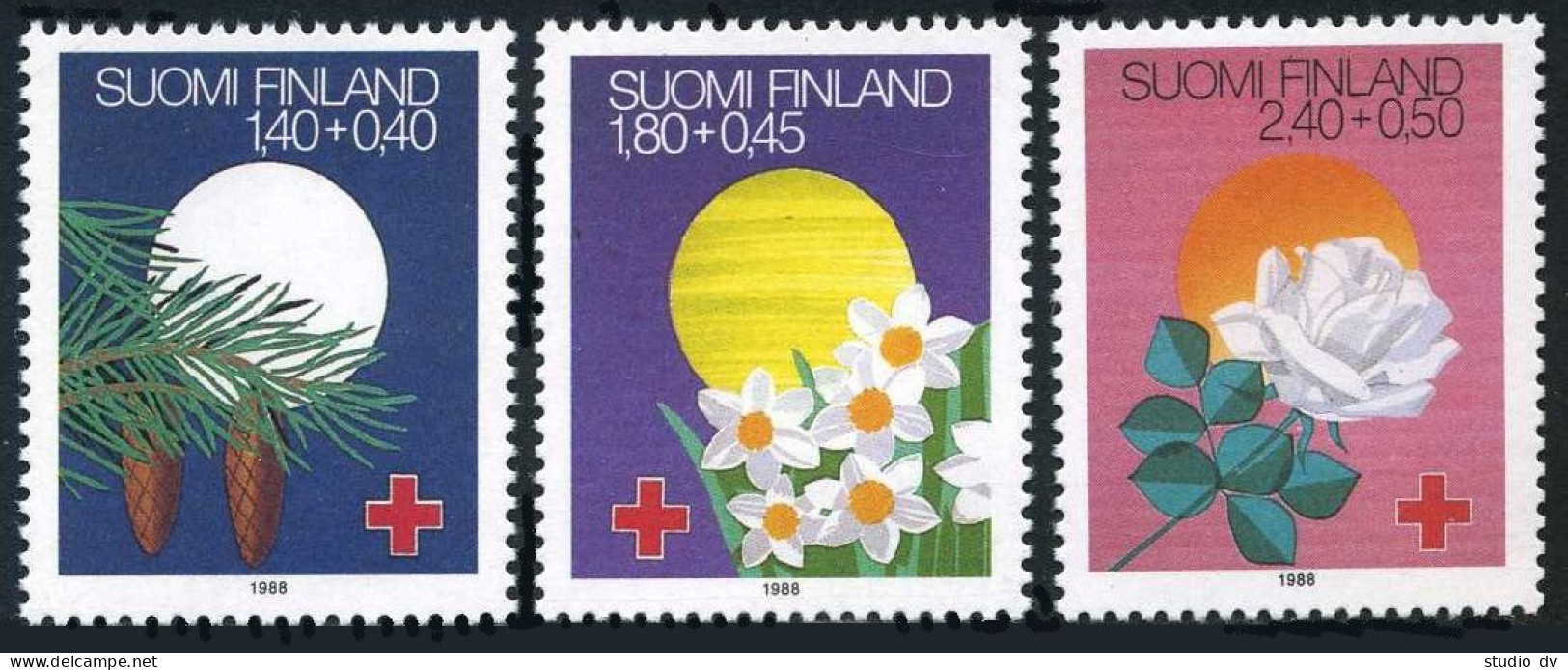 Finland B238-B240, MNH. Mi 1044-1046. Red Cross-1988. Festivals, Flowers. Rose. - Neufs