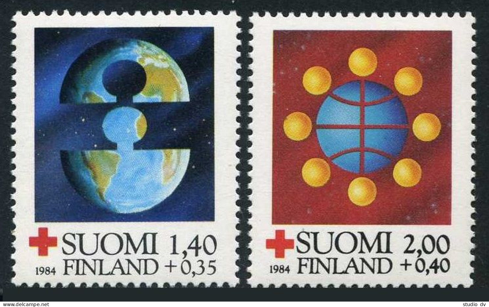 Finland B233-B234, MNH. Mi 946-947. Red Cross-1984. Globe Puzzle, Communication. - Unused Stamps