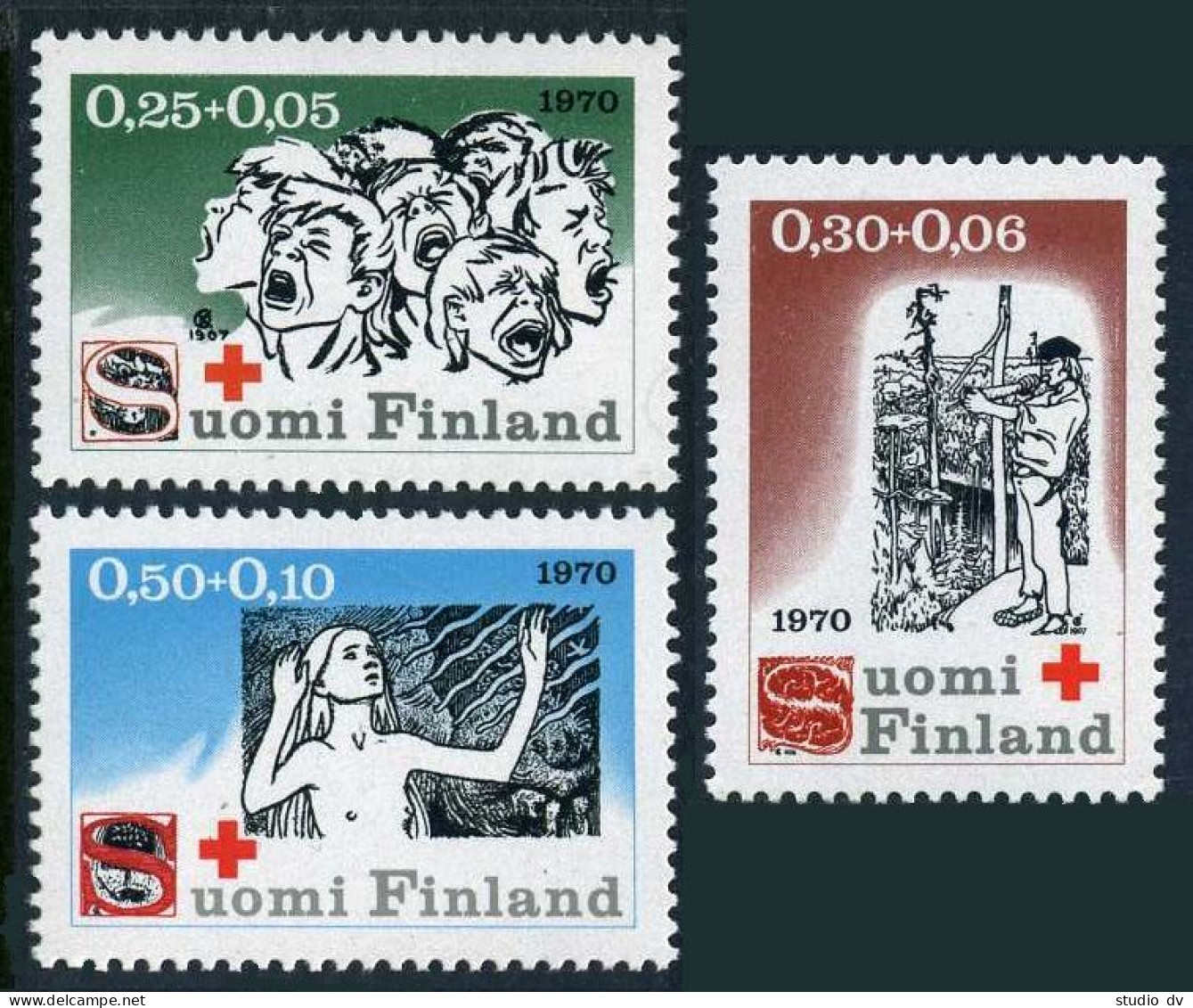 Finland B188-B190, MNH. Mi 672-674. Red Cross-1970. The Seven Brothers, By Kivi. - Unused Stamps