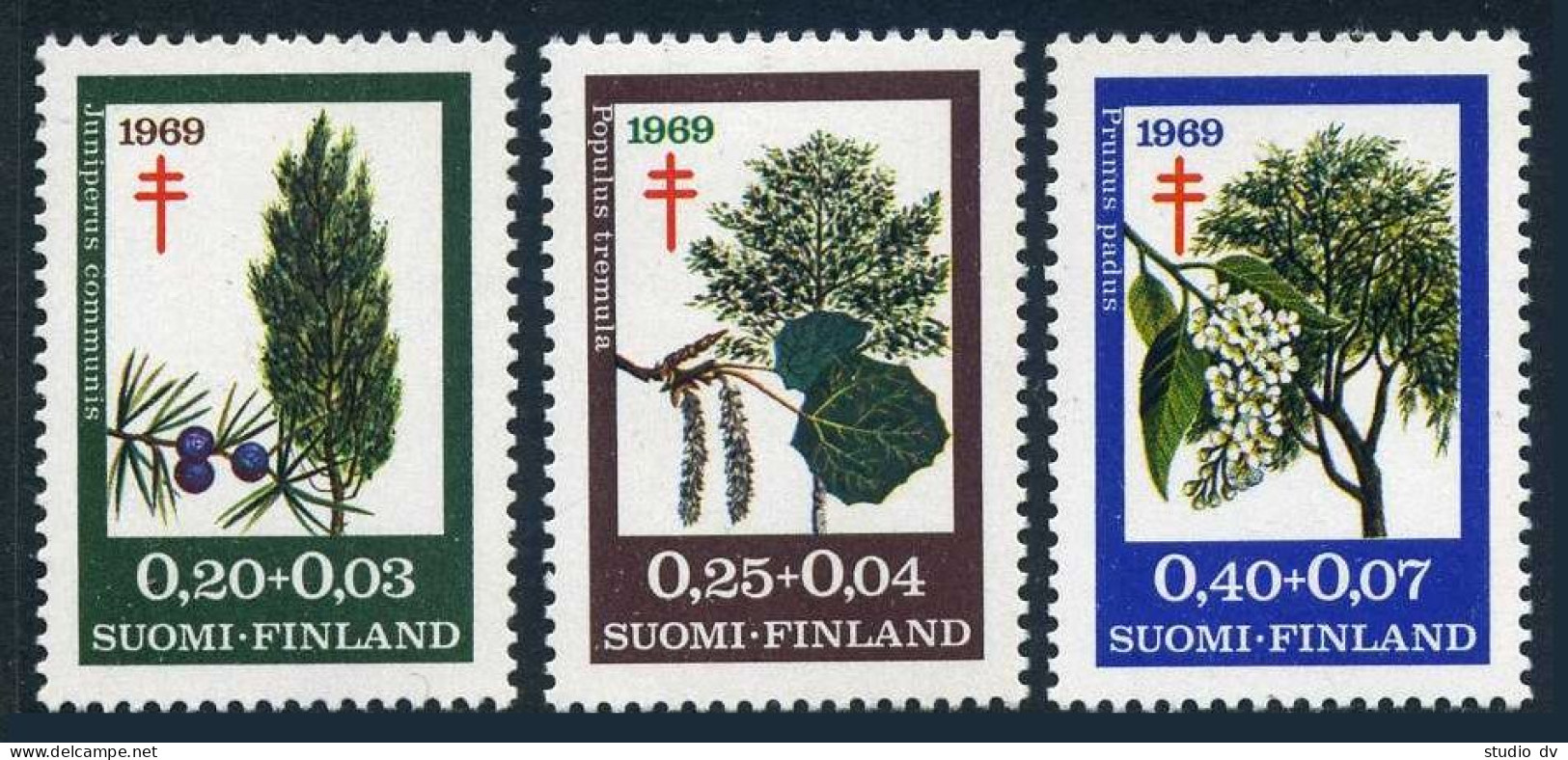 Finland B185-B187, MNH. Michel 623-625. Anti-tuberculosis Society-1969. Trees. - Unused Stamps