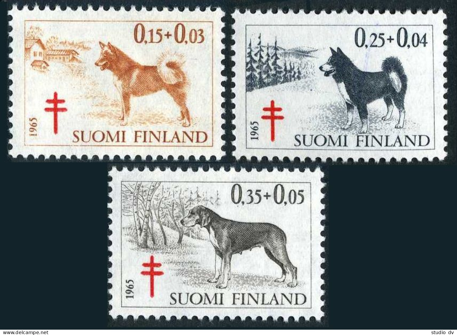 Finland B173-B175, MNH. Michel 600-602. Anti-Tuberculosis Society, 1965. Dogs. - Ongebruikt