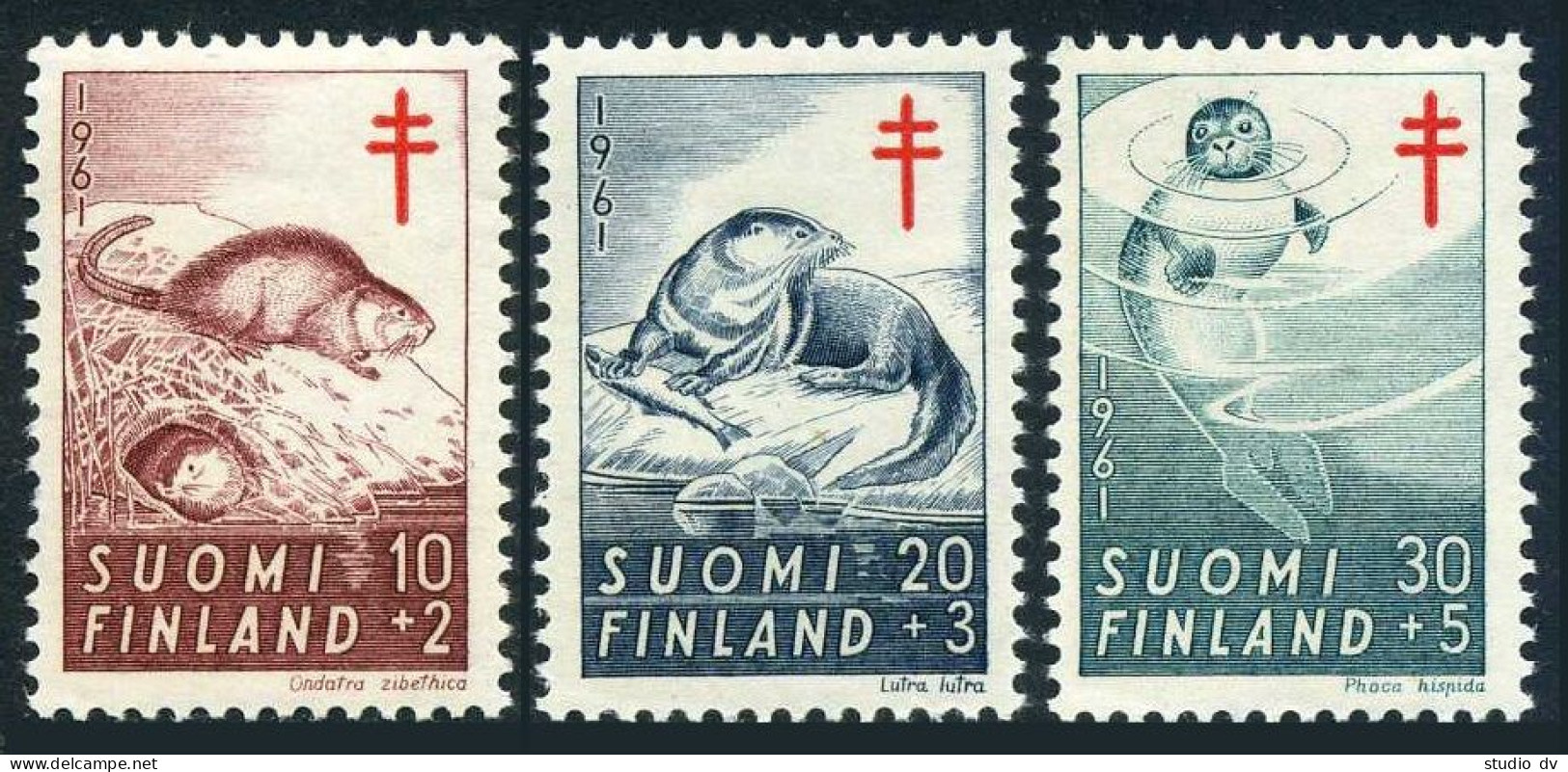 Finland B160-B162, MNH. Mi 536-538. Anti-tuberculosis, 1961. Muskrot,Otter,Seal. - Ungebraucht