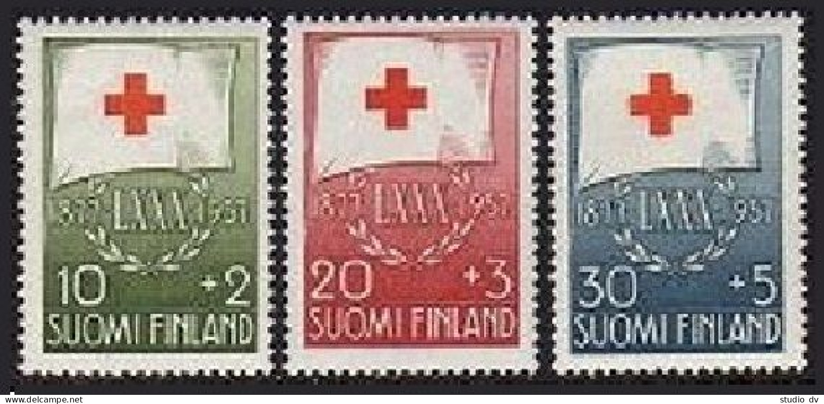 Finland B145-B147, MNH. Michel 482-484. Finnish Red Cross-1958, 80th Ann. - Unused Stamps